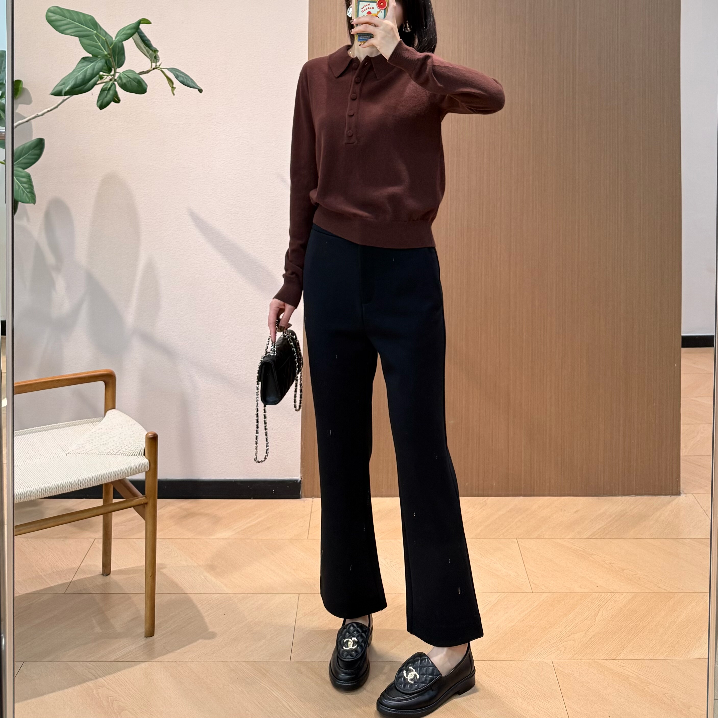 IC H线安哥拉红系列纯羊绒polo衫+秋冬厚款弹力羊毛罗马布九分裤