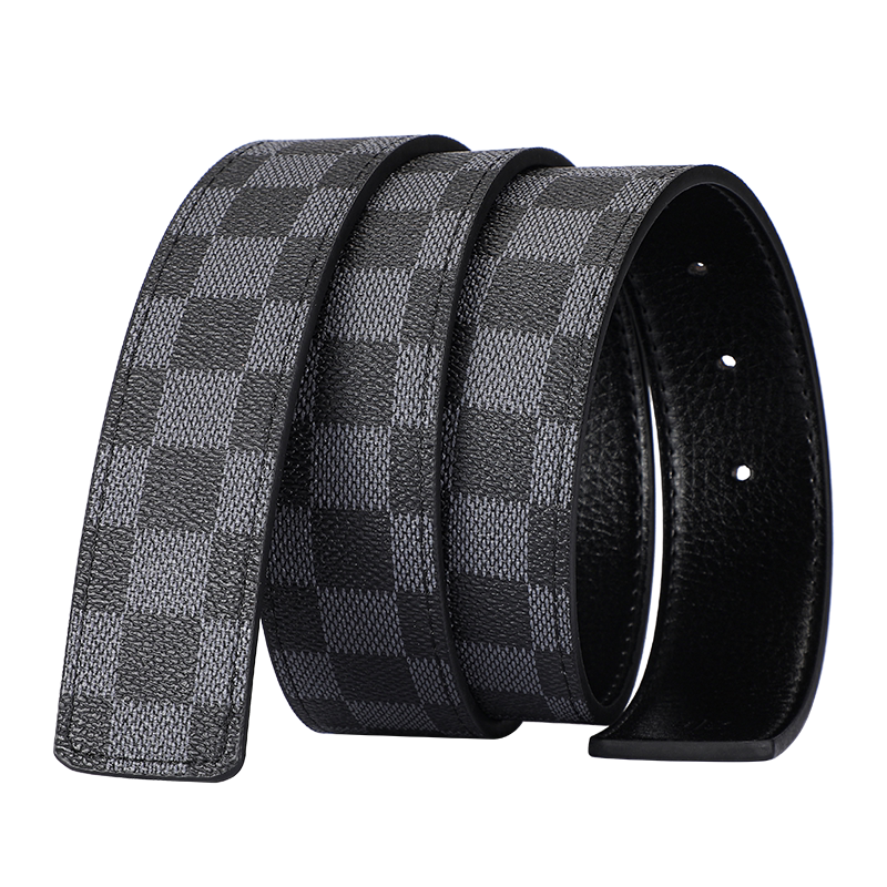 不带头格子纹皮带男打孔真皮针扣适用LV带身无扣头单腰带条3.8cm