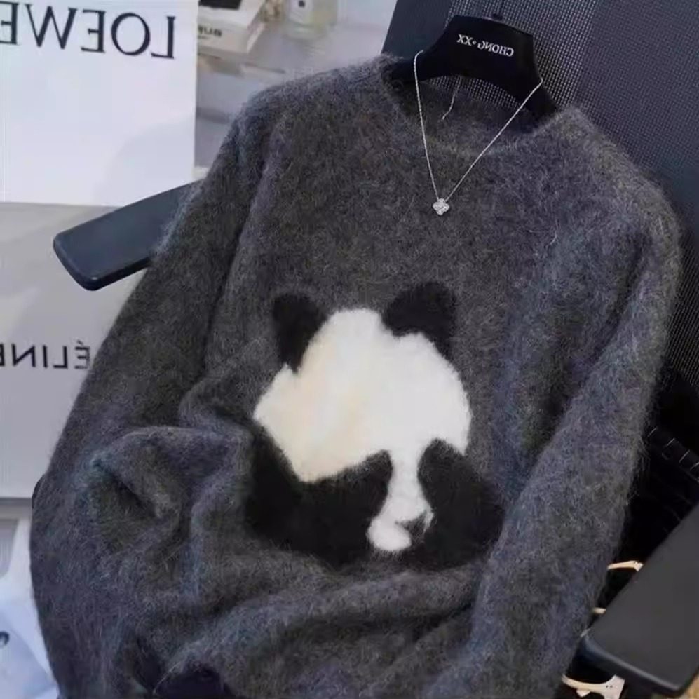 韩版加厚圆领慵懒风毛衣女士秋冬季百搭宽松打底针织衫内搭毛线衣