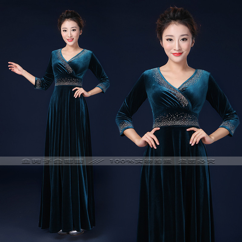 女士弹力金丝绒水钻指挥服可定制