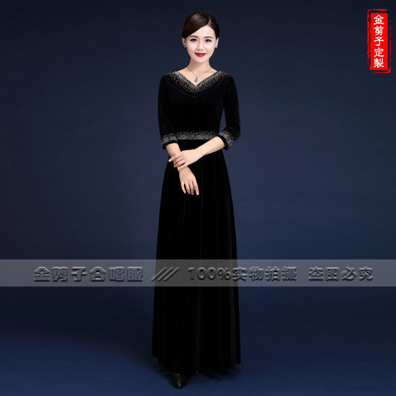 女士丝绒合唱团主持人演出服定制