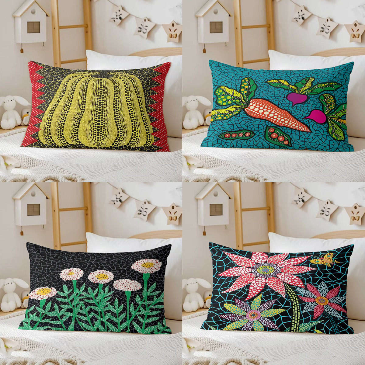 草间弥生抱枕居家客厅沙发靠垫卧室床头靠背宿舍靠枕汽车座椅腰枕