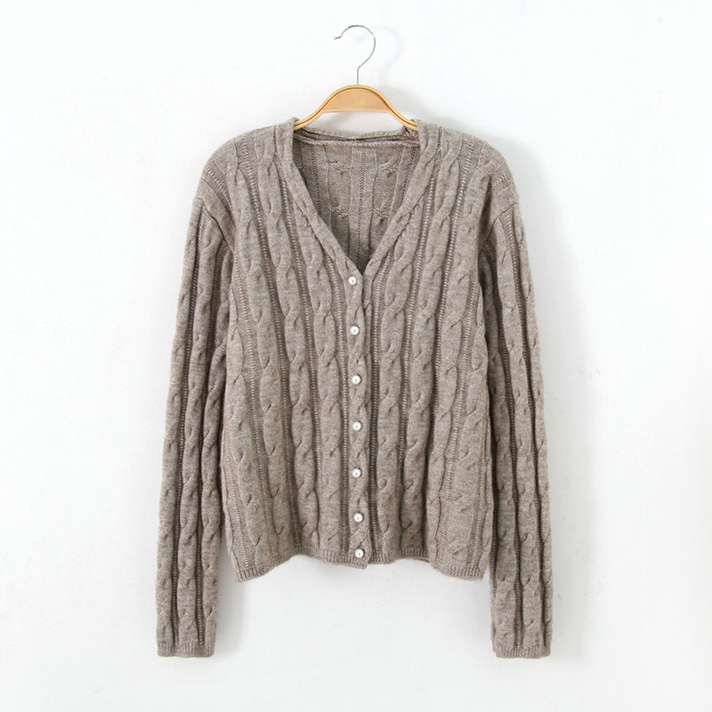复古麻花毛衣外套女开衫秋季新款慵懒风显瘦v领针织长袖时髦上衣