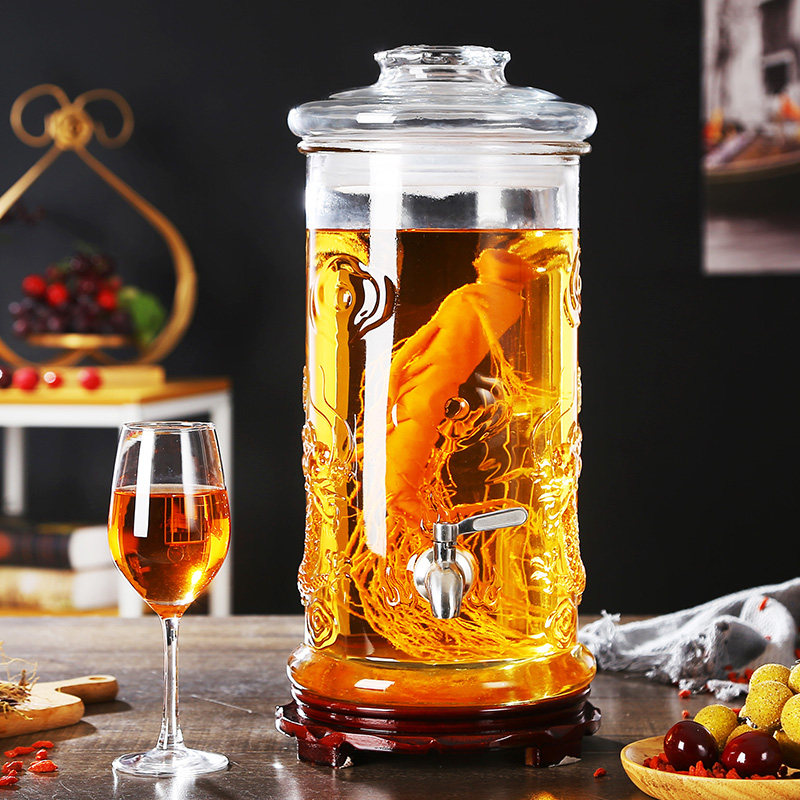 泡酒玻璃瓶带龙头底座10斤15斤加厚密封人参酵素泡菜坛泡酒罐家用