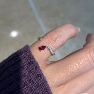 纯银独特感水滴流苏戒指小碎钻尾戒超小号小尺寸小拇指小指女时尚
