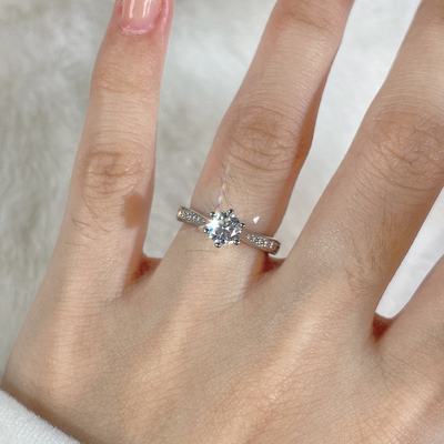 莫桑石钻戒六爪戒指纯银50分