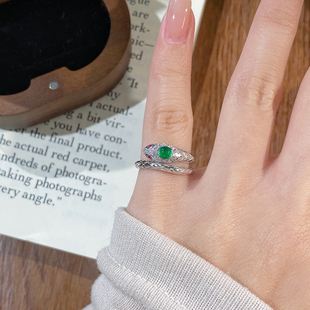 轻奢灵蛇戒指蓝水翡翠蛇形蛇骨纯银尾戒女小指小尺寸男士2