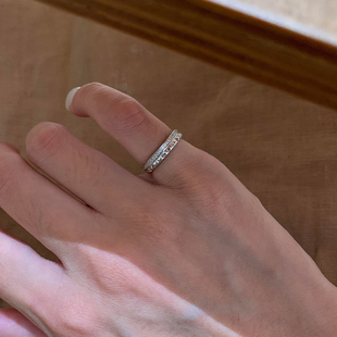 轻奢菱格排钻戒指S925纯银尾戒小指女超小号小尺寸小拇指防