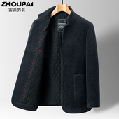 新款 中年男士 夹克加厚爸爸冬装 冬季 雪尼尔毛呢中老年男装 呢子外套
