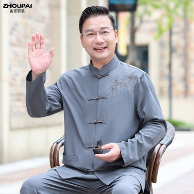 唐装男中老年爸爸春秋款长袖套装
