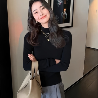 立领洋气修身半高领打底衫