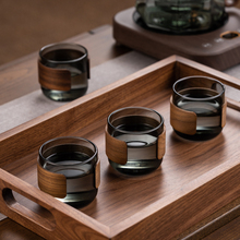 加厚耐高温高硼硅全玻璃茶杯80ML小茶杯木框杯水杯喝茶专用小杯子