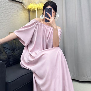 2025新棉绸长款宽松睡裙U领短袖家居服大码显瘦遮肉连衣裙睡衣夏