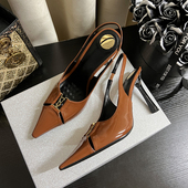 尖头高跟鞋 2026杨树林夏季 女细跟美拉德棕色后空法式 包头凉鞋 新款