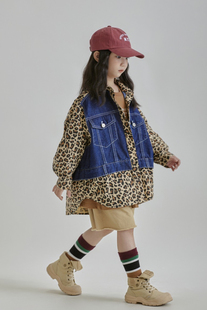 法语韩国童小童宝宝豹纹宽松圆领卫衣韩系套头衫上衣品牌撤柜