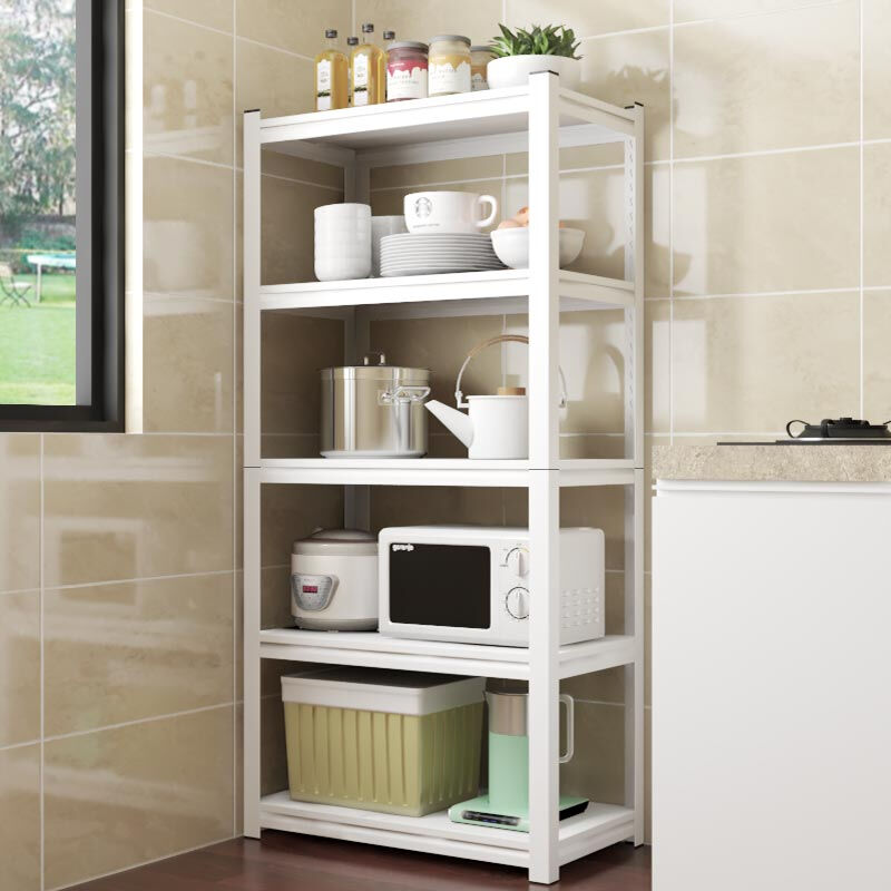 美亿莱厨房置物架白色碳钢货架家用微波炉架落地收纳储物架烤箱架