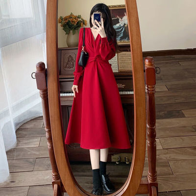 予瑾敬酒服新娘微胖小个子孕妇平时可穿秋冬酒红色连衣裙感回门服