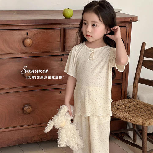 法国Anseola 女孩睡衣夏季莫代尔无痕甜美可爱儿童家居服套装2026