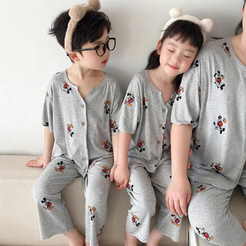 法国Anseola 2026新款儿童睡衣柔软透气开衫男女童夏季家居服亲子