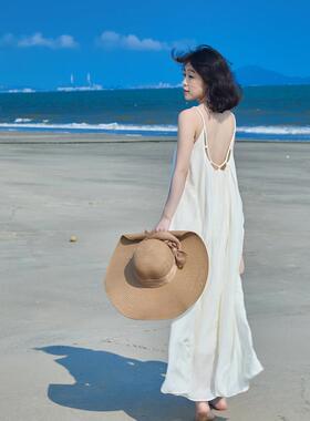 白色吊带露背沙滩裙女超仙三亚海岛绝美穿搭海边度假洋装高级感