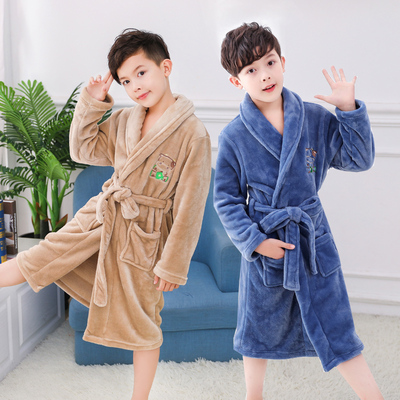 小孩宝宝中大童翻领长款睡袍