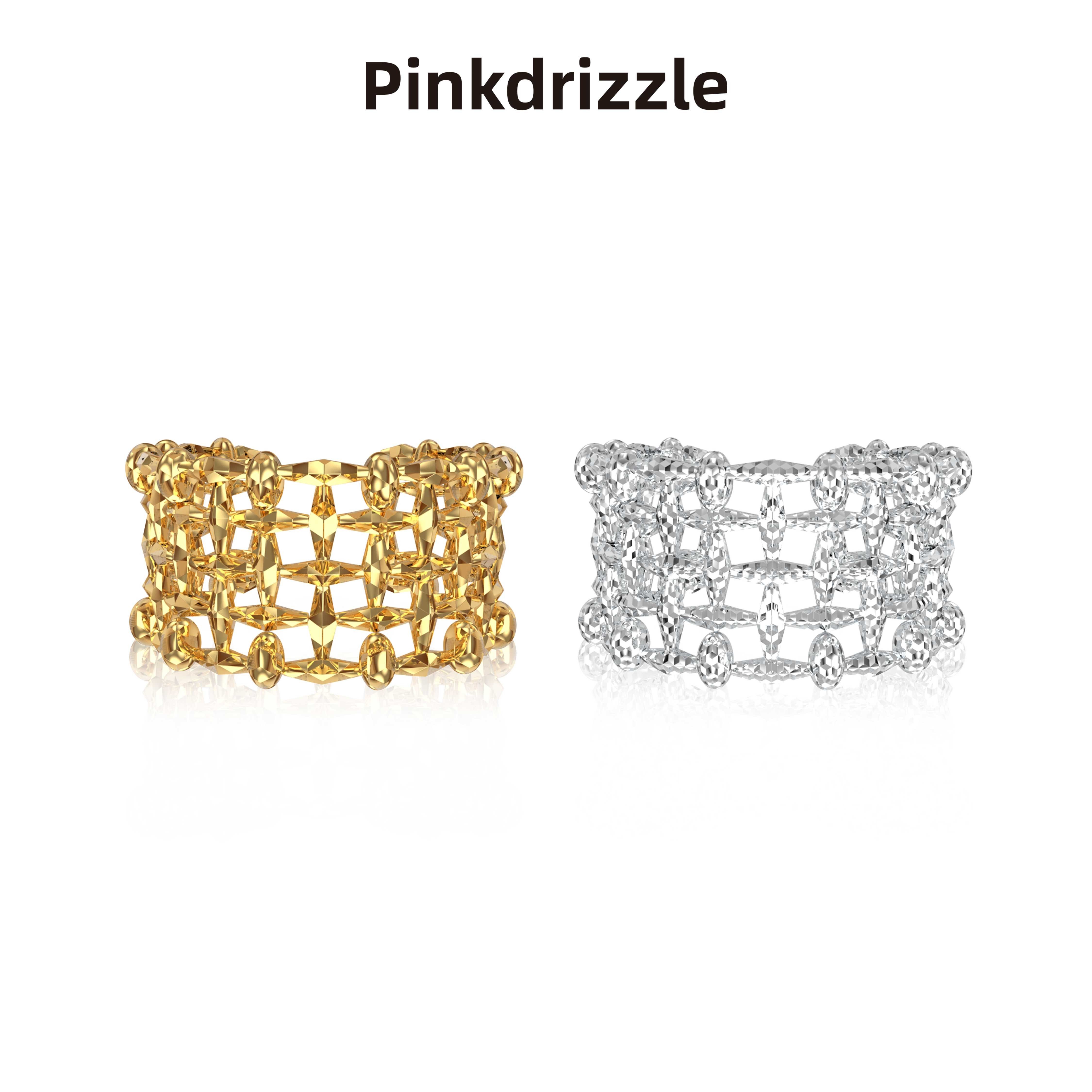 pinkdrizzle摩登都会复古开口编织戒指百搭设计感小众气质排钻