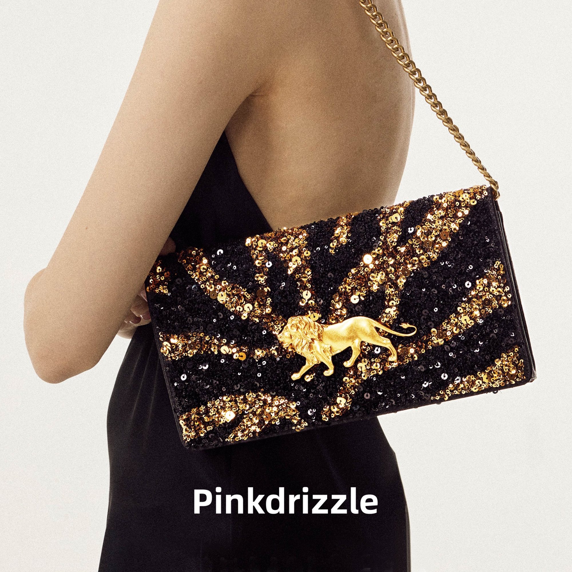 鎏光金狮珠片手拿单肩包