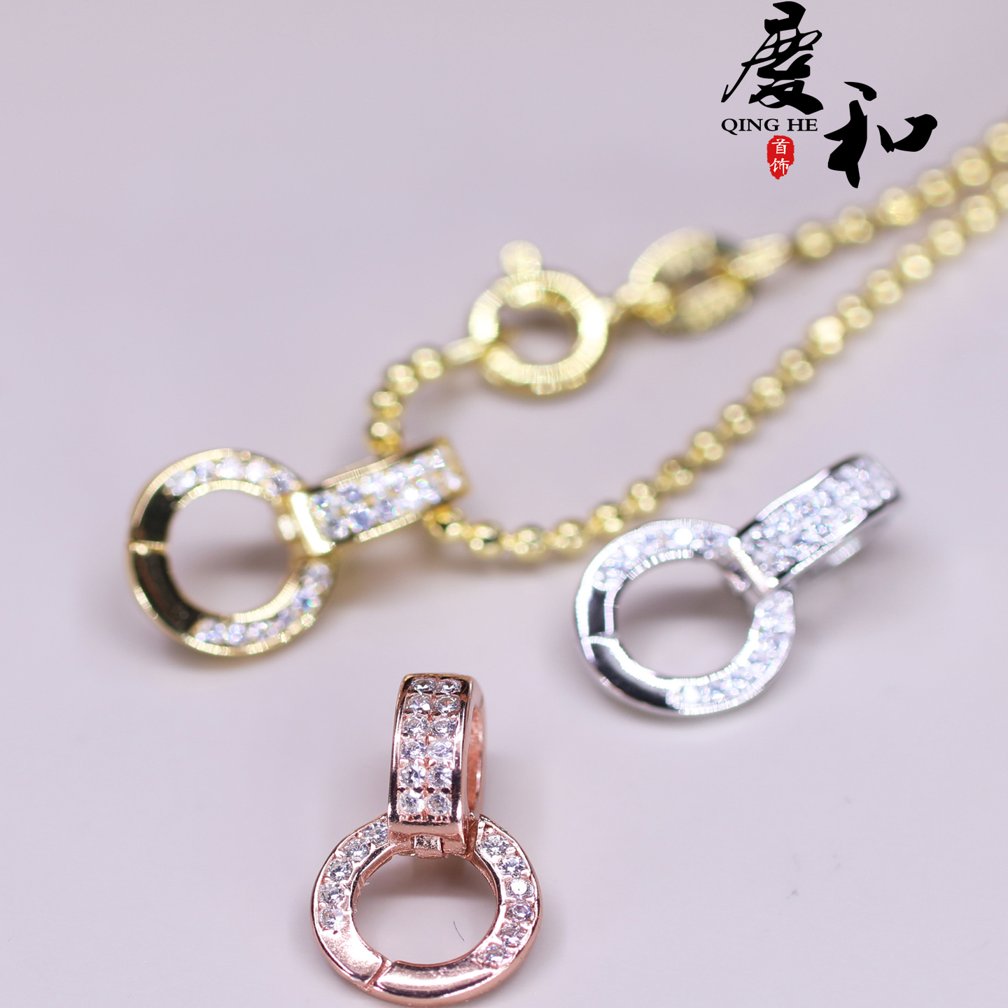 纯银吊坠万能扣双保险配件搭扣