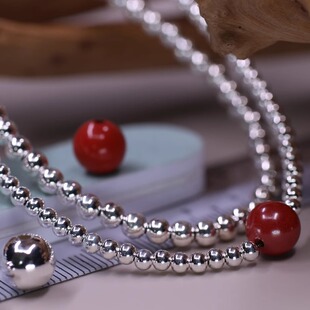 S925纯银珠子水晶饰品DIY配件佛珠银珠米珠光珠5克隔珠手工材料