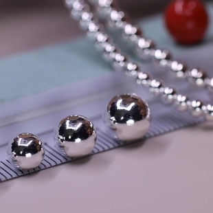 S999足银手工DIY配件小孔大孔手串佛珠纯银珠子光珠散珠克价走量