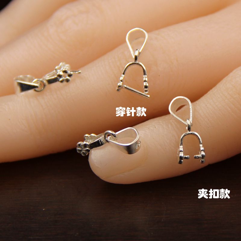 玉石扣梅花扣头穿针款吊坠扣S925纯银佛牌扣翡翠玉器扣水晶坠夹扣