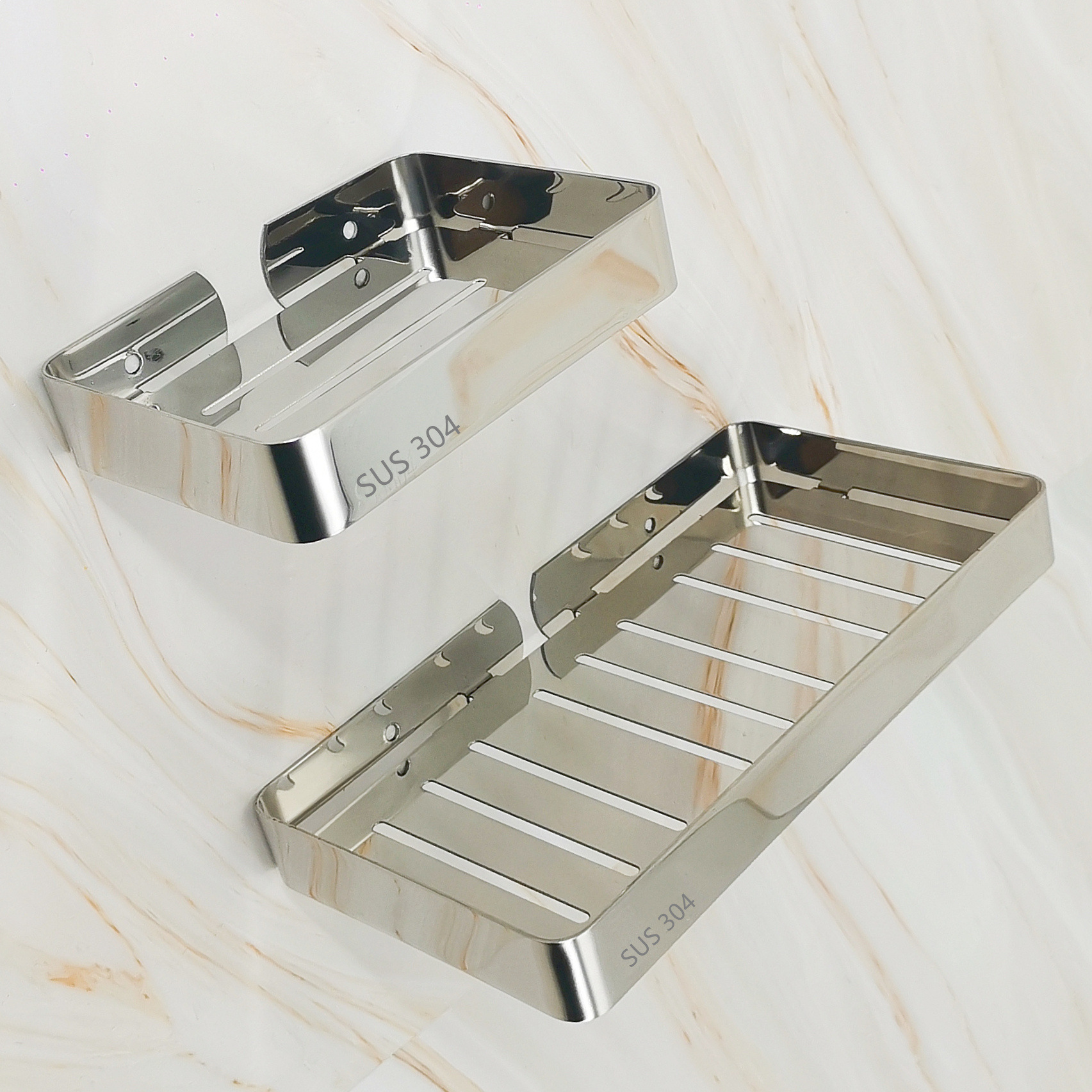 免打孔304不锈钢浴室壁挂沥水肥皂架洗手液沐浴露置物架香皂碟