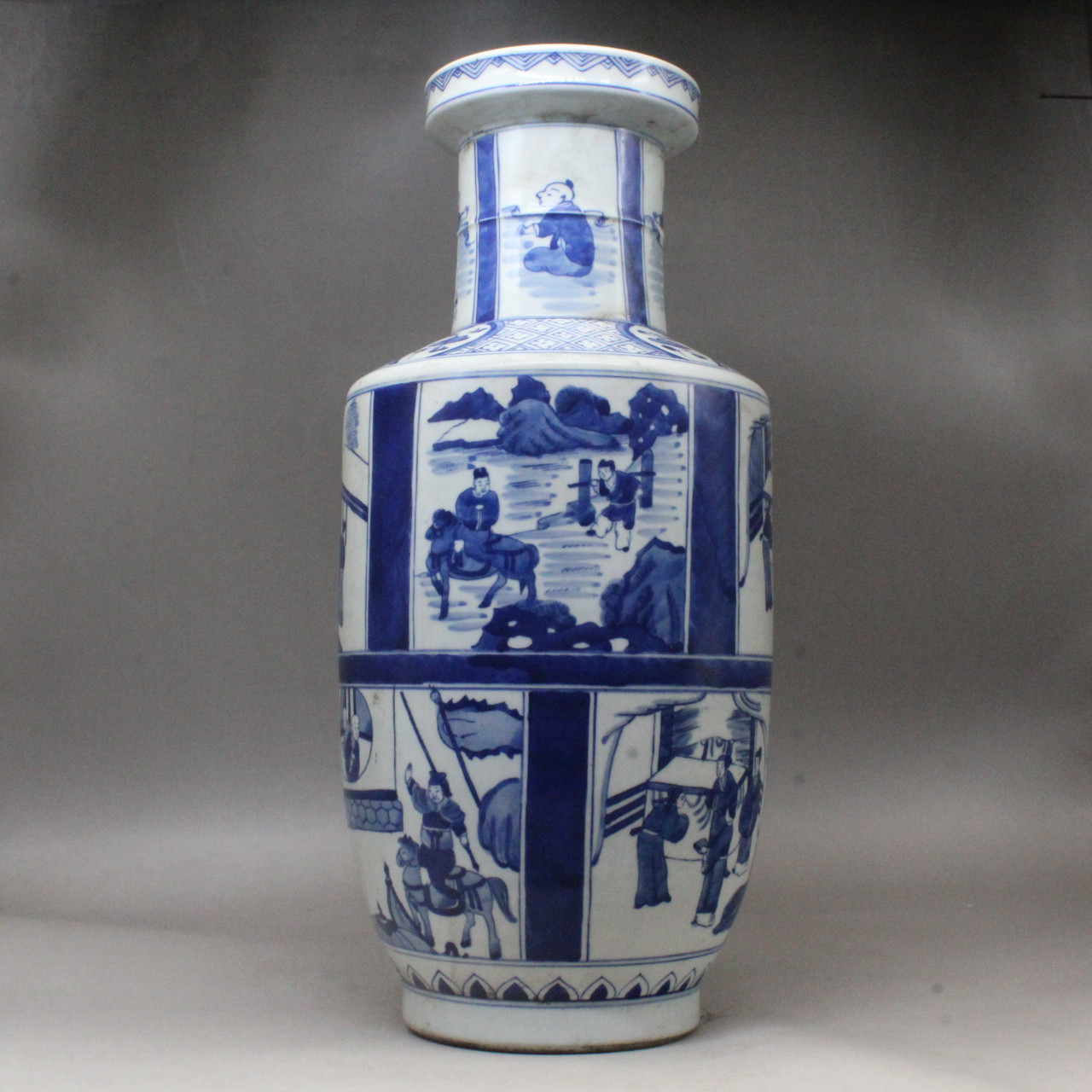 青花釉下彩人物棒槌瓶中国风陶瓷花瓶桌面陶瓷摆件台面花瓶单瓶,家居饰品,花瓶,淘宝优惠券,粉丝福利购,淘宝优惠卷