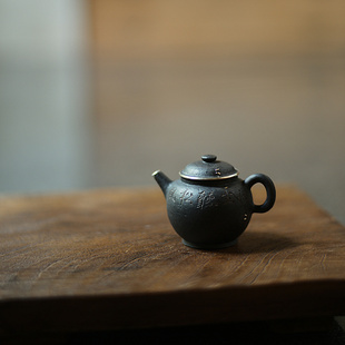 松风陶舍程伟手作侘寂陶艺执把泡茶壶陶泥壶包银锔钉壶茶席茶道具