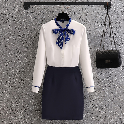 衬衫工作服职业套装女秋季气质前台美容师珠宝店工装套裙空姐制服