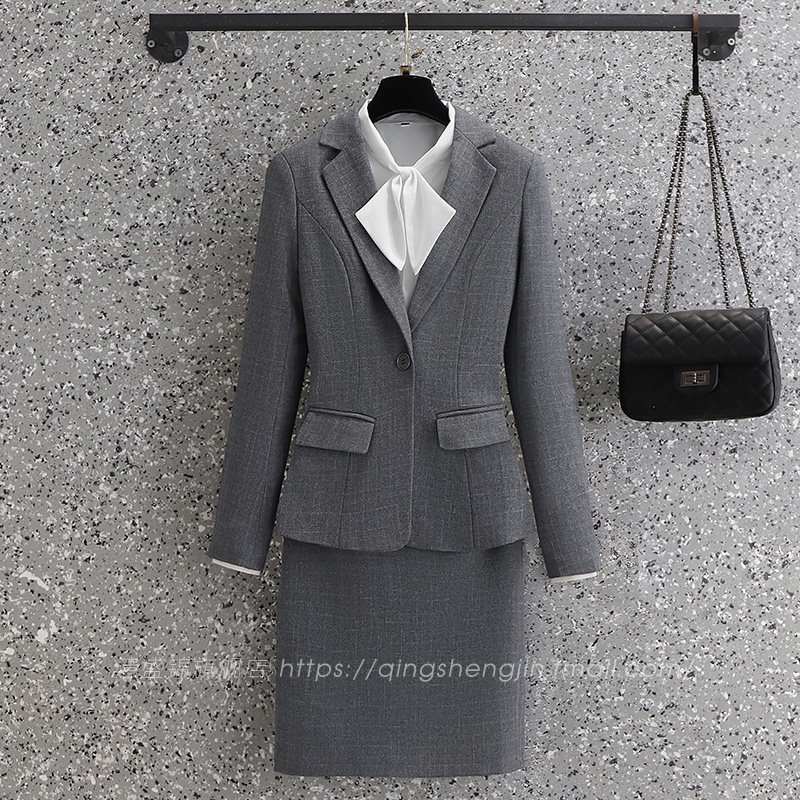 职业套装女西装正装秋气质灰色休闲小个子外套短款高级感大码西服
