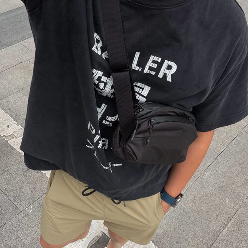阿慕良品MESAP超轻Cordura 30D格纹便携收纳黑色斜挎包手机包胸包