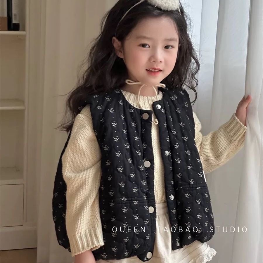 儿童棉衣韩国童装女童碎花夹棉马甲冬季新品宝宝洋气保暖坎肩背心