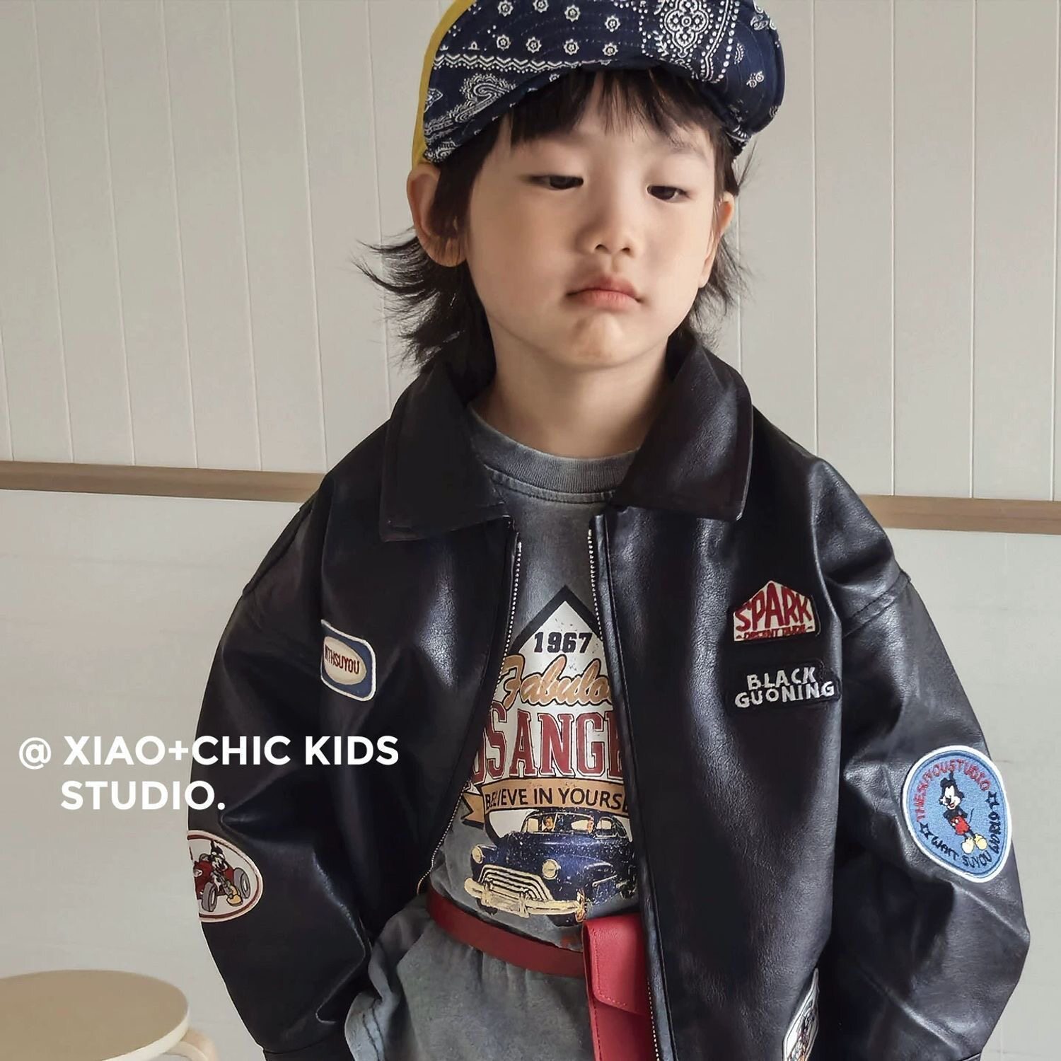 太帅了~2026新款儿童赛车风机车翻领皮衣秋装男童皮夹克皮衣外套