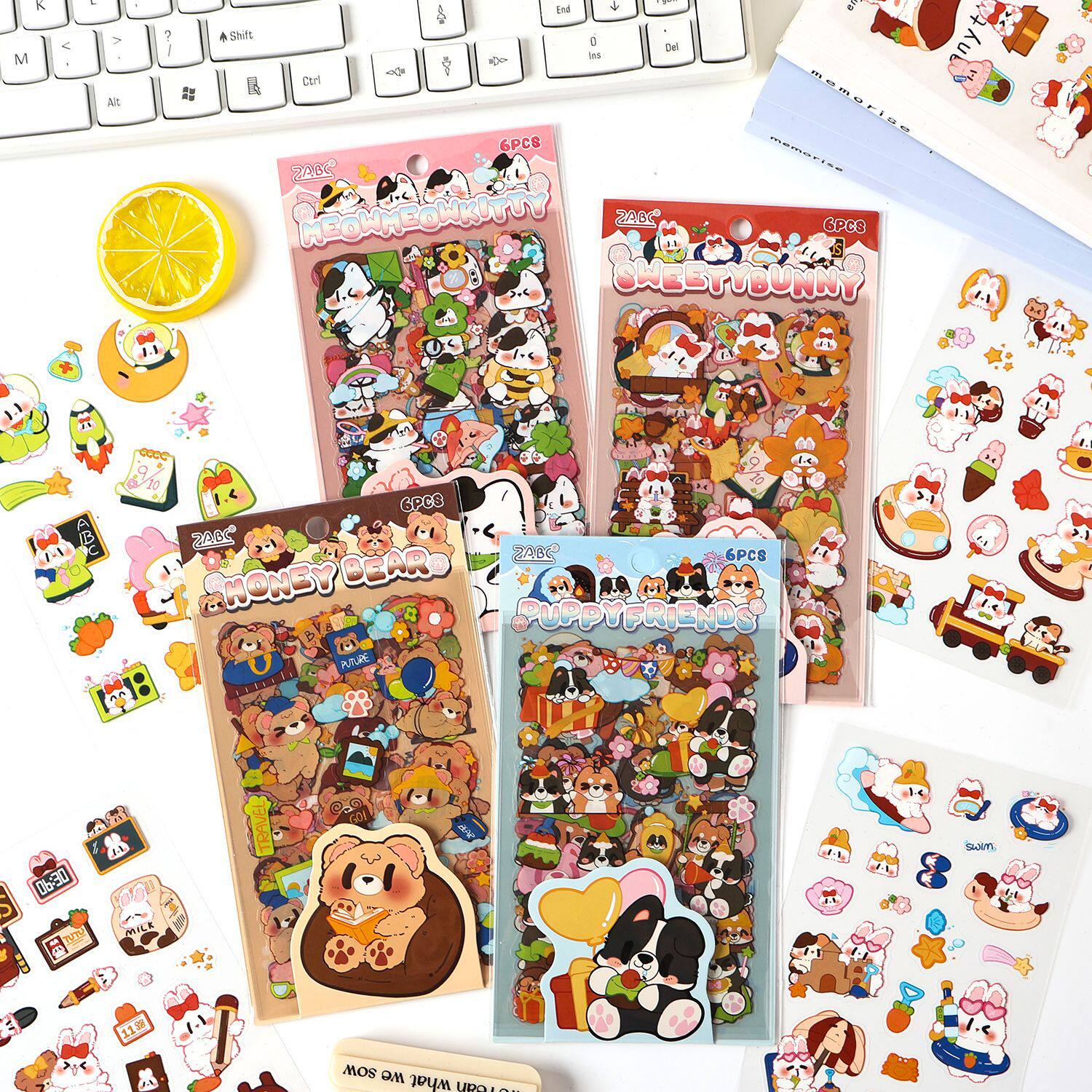 悦真萌宠日常卡通贴纸手账贴纸 跨境贴纸儿童贴纸pet防水手帐贴纸