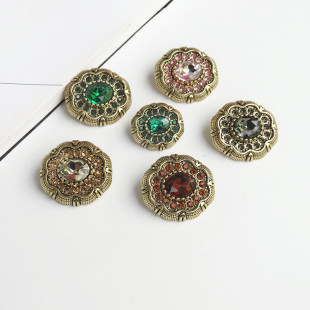 复古金属钻扣彩色琉璃轻奢女装 饰扣子 外套风衣毛衣羊绒大衣皮草装