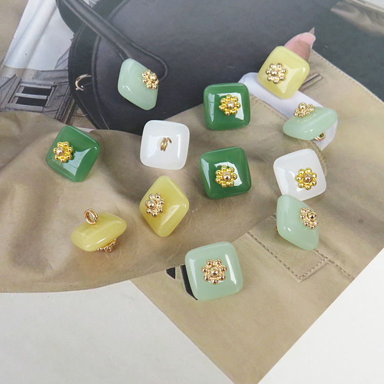玉石国风绿色方形纽扣新中式开衫马甲旗袍汉服古装手工饰品装饰扣