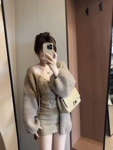 纯欲时尚套装女装2026新款小个子三件套开衫吊带秋季包臀半裙整套