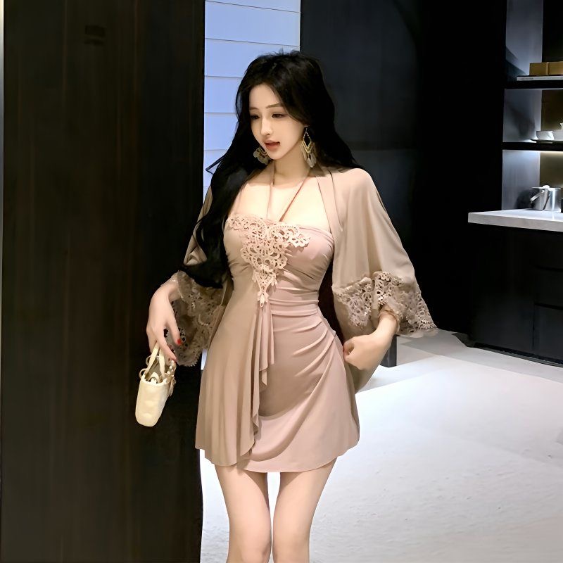 甜美贵气休闲春夏时尚轻奢气质性感纯欲显瘦辣妹连衣裙女披肩套装