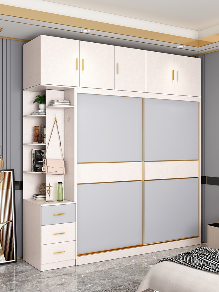 实木多层板生态板衣柜推拉门现代简约家用卧室移门衣橱免漆储物柜