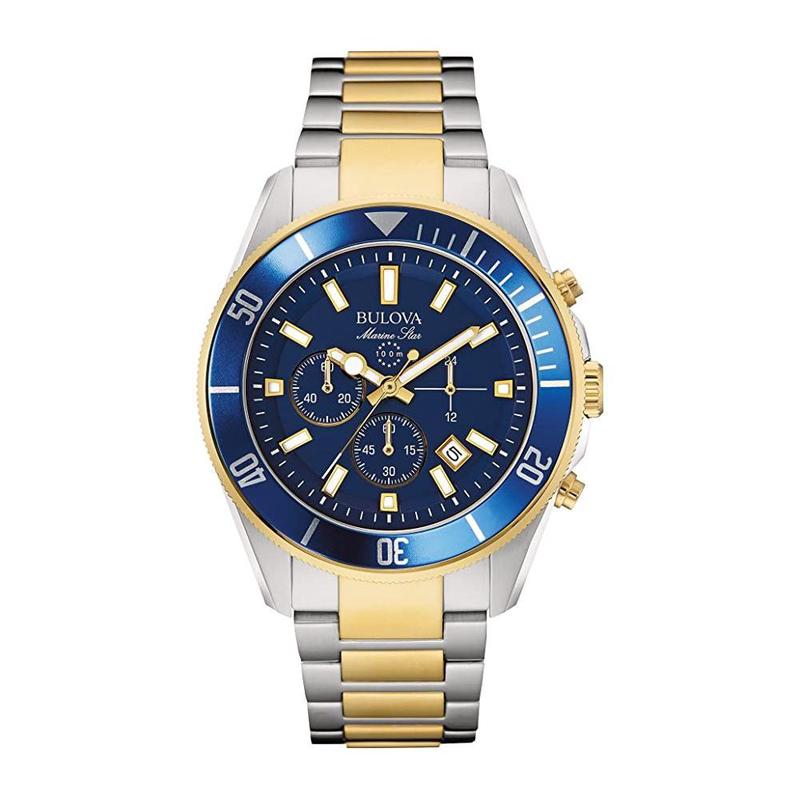 代购BULOVA宝路华男士腕表计时夜光日期测速金属防水钢带双色