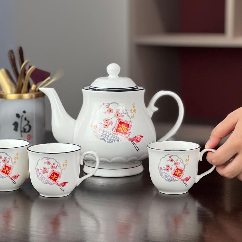陶瓷茶具套装家用客厅凉水壶大中号白瓷办公室泡茶壶茶杯组合整套