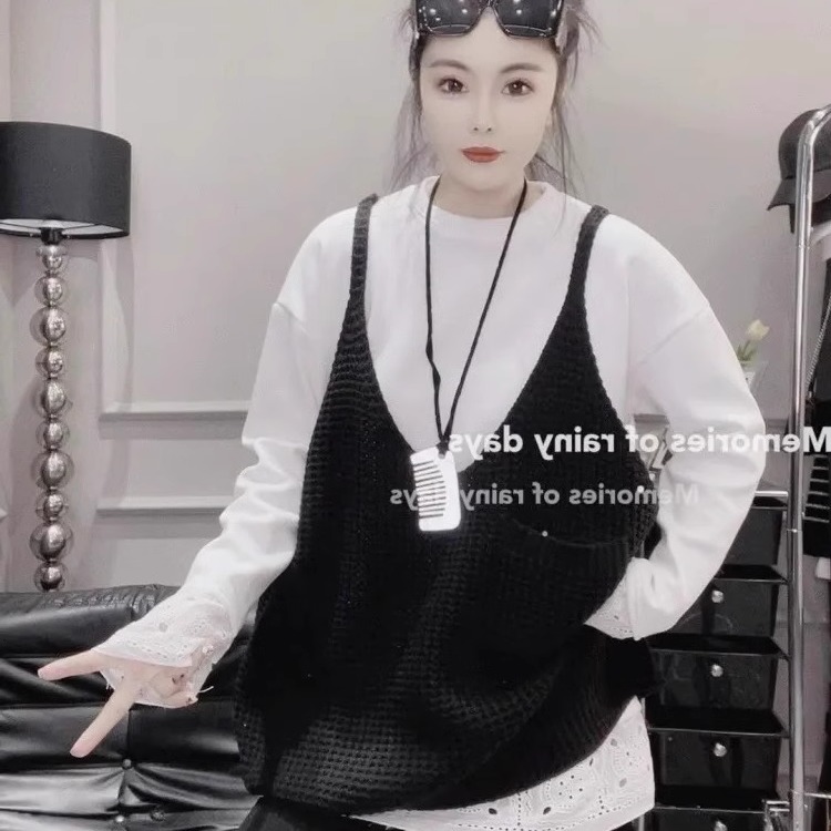 宽松显瘦遮肉叠穿针织马甲