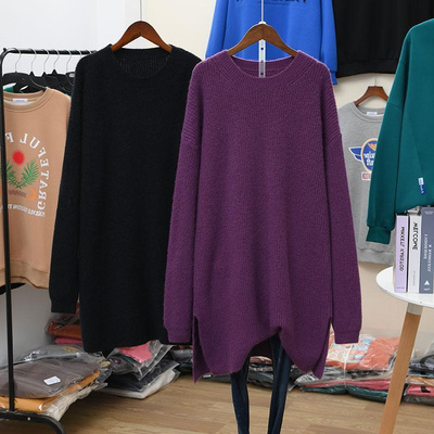 秋冬大码毛衣裙纯色慵懒风针织