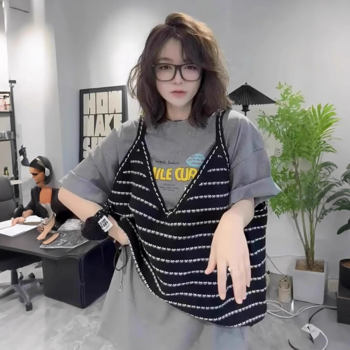 叠穿吊带条纹马甲针织背心女